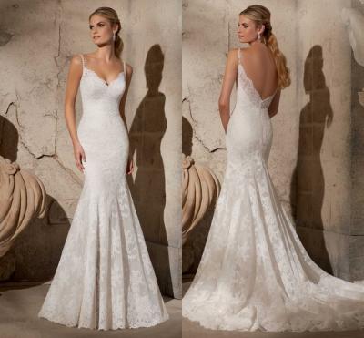 China Personalized Mermaid Lace Backless Wedding Dresses with Deep V Back for Autumn for sale