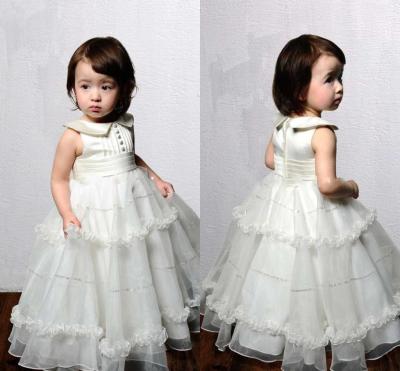 China Crew Neck Pleats Zipper Organza Unique Flower Girl Dresses , Ankle Length Ball Gown for sale