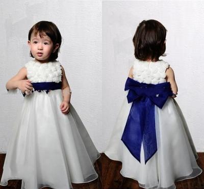 China Crew Handmade Flower Floor Length Unique Flower Girl Dresses With Bow Knot Belt for sale