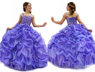 China Purple Pickups Tulle Spaghetti Little Girl Pageant Dresses Floor Length Ball Gown for sale