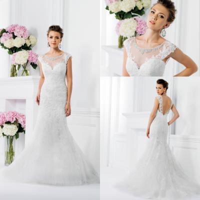 China Tulle Mermaid Vintage Inspired Wedding Dresses Lace Crystal Applique for sale