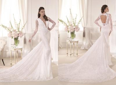 China Sheer Front Lace Mermaid Wedding Dresses Backless With Long sleeve for sale