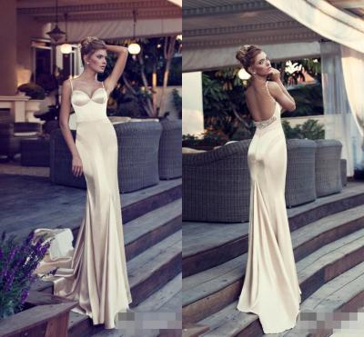 China Elegant Sheath Satin Womens Prom Dresses Backless Beading Crystal for sale