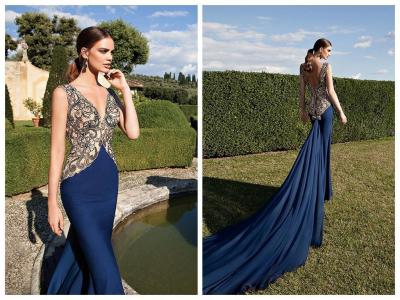 China Blue Vintage Womens Evening Dresses / Long Mermaid Evening Gowns for sale