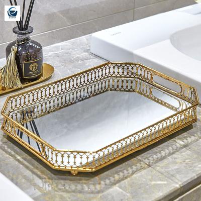 China Cheap Modern Mirror Tray For Hotel Round Metal Metal Tray Viable for sale