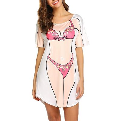 China Anti-Static Lady's Cute Bikini Print Cover Loose T-Shirt Dress Long for sale