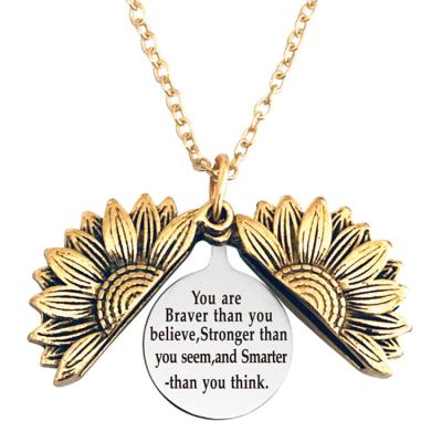 China Others Hot Custom Designs Women Gold You Are My Sunshine Openable Sunflower Pendant Necklace for sale