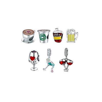 China Popular Wholesale S925 Sterling Silver Coffee Mug Red Wine Charm Drops Diamond Beads Beer Mug Cola Oil Cup DIY Bracelet Accessories for sale