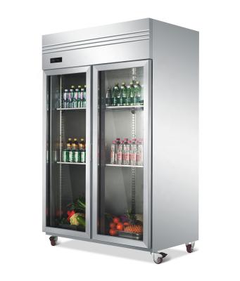 China Single-Temperature All Upright Stainless Steel Freezer Kitchen Commercial Used Refrigerator Deep 2 Glass Doors With LED Light for sale