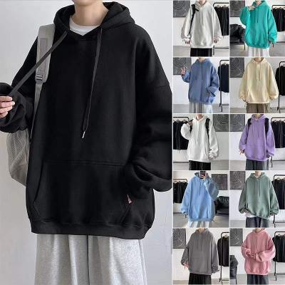 China 2022 New Men's Spring and Autumn Trend Plush Long Sleeve Coat Soft Loose Sweater Breathable Solid Color Hoodie for sale