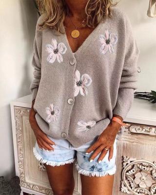 China Anti-pilling 2021 new autumn and winter European and American women's sweater European and American autumn and winter women's sweater European and American new V-neck crochet flower Ja flower knitted cardigan for sale