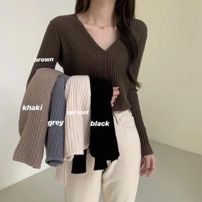 China Anti-pilling V-neck Knitted Bottoming Shirt Women's Spring 2021 Spring Cardigan Sweater Mine Band Soft Slim Fit Inner Top New Long for sale