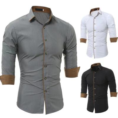 China 2021 New Custom Men's Casual Lace Long Sleeve Breathable Solid Color Slim Fit Shirt for sale