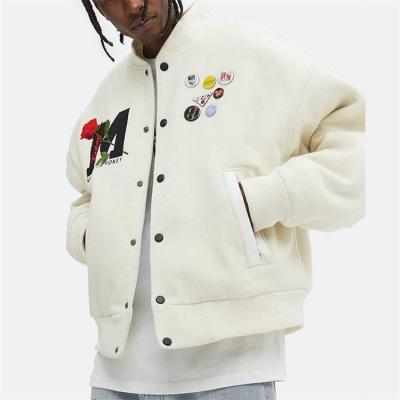 China Reversible Custom Long Sleeve Winter White Plain Wool Men Blank Leather Baseball Embroidery Bomber Letterman Varsity Jacket For Man for sale