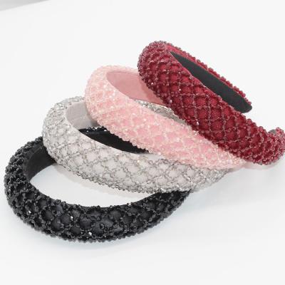 China Wholesale Trendy Running Hair Bands For Girls Bling Rhinestone Crystal Embellished Glitter Design Luxury Jeweled Baroque Headband for sale