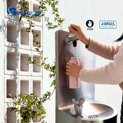 China Metered Drinking Station Outdoor Public Water Bottle Filler Metered Wall Mounted Self Closing Taps Faucet for sale