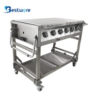 China Easily Assembled Portable Outdoor Stainless Steel Kitchen Camping Folding BBQ Gas Grill for sale