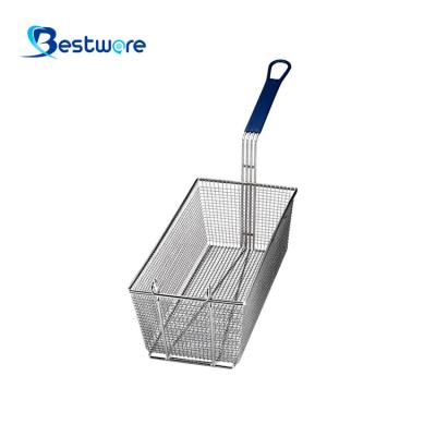 China Durable Heavy Duty Welded Commercial Wire Mesh Fryer Basket Kitchen Long Handle for sale