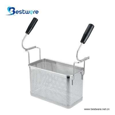 China Kitchen Tools SS Rectangle Cooking Boiling Punch Hole Deep Sieve Square Pasta Boiler Basket for sale