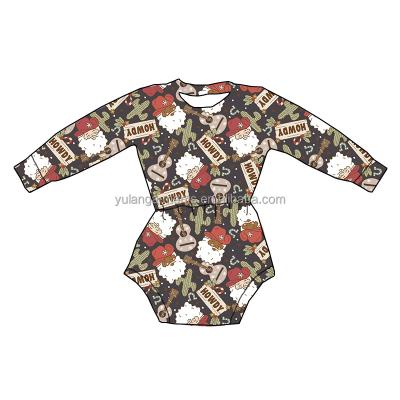 China Santa Printing Kids Spandex/Polyester Girls Christmas Overalls Long Sleeve Baby Romper for sale