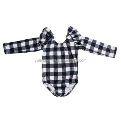 China Black And White Plaid Kids Long Sleeve Print Romper With Frills Girls Fashion Dancer Tights for sale