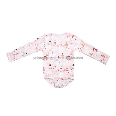 China New Arrival Christmas Kids Romper Toddler Long Sleeve Babies Dancer Tights Spandex/Polyester Long Sleeve Infant Pink Snowman Print Dancer Tights for sale