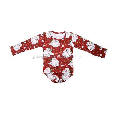 China Spandex/Polyester Christmas Toddler Romper Jumpsuits Santa Claus Print Long Sleeve Baby Girls Infant Dancer Tights for sale