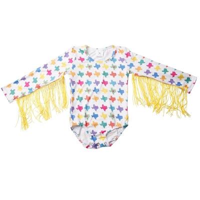 China Wholesale Bulk Longsleeve Baby Clothes Newborn Infant Babies Long Sleeve Yellow Fringe Romper for sale