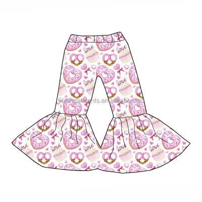 China Soft Printing Kids Anti-pilling Valentine Clothing Girl Bell Bottoms Stretching Kids Flare Bell Bottoms for sale