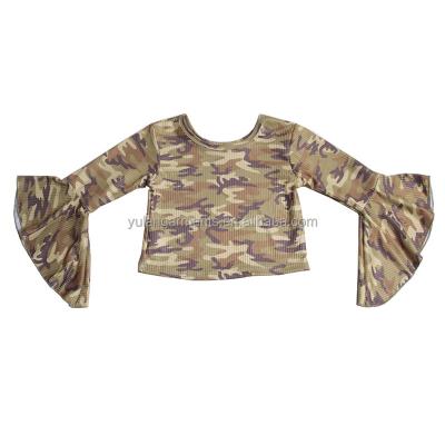 China New Arrival QUICK DRY Babies Round Neck Camouflage Pattern Bell Sleeve Tops Boutique Kids Clothing T-shirt for sale