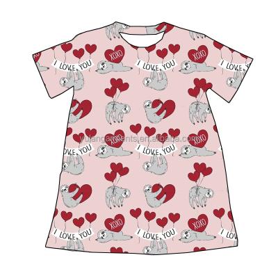 China Super Sweet Kids Girls Sustainable T-shirt Dress Valentine's Day Printing Short Sleeve T-shirt Dresses for sale