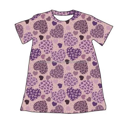 China New Arrival Kids Wear Valentine's Day Wearable Trending Purple Heart Leopard Print Short Sleeve T-shirt Dresses for sale