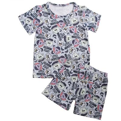 China Casual Hot Selling Little Monster Print T-shirt With Pocket Boys Shorts 2 Pcs Sets Clothing Bat Pattern Shorts Halloween Kids Outfits for sale