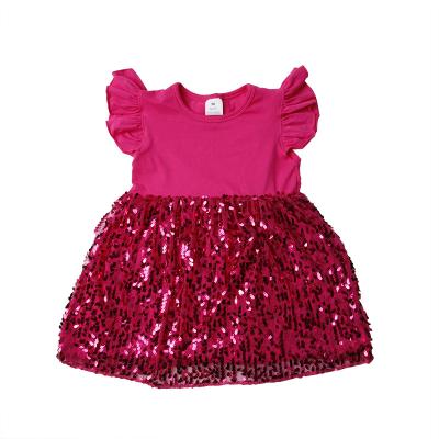 China Hot Selling Anti-wrinkle Babies Dress Solid Color Splice Sequin Sleeveless Boutique Kids Clothing for sale