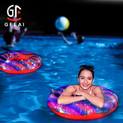 China Wholesale Inflatable Colorful LED Light Up Inflatable Pool Glitter Tube Swimming Ring Floats Water Party Toys With RF Outdoor For Women Kids for sale