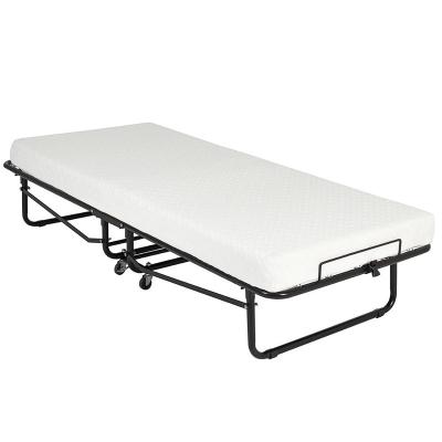 China Cheap Collapsible Guest Rolling Twin Cradle Folding Rollaway Bed With 3 Inch Mattress for sale