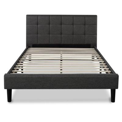 China Other Button Tufted Headboard Queen King Black Platform Leather Upholstered Bed for sale