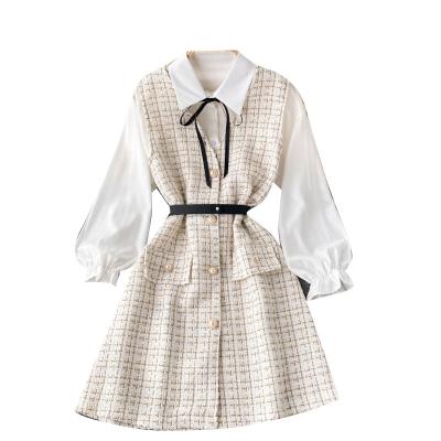 China New Style Viable Early Autumn Socialite Suit Women's Two-Piece Sense Suit Design Sense Of Houndstooth Suspender Dress Breathe Sleeve Shirt for sale