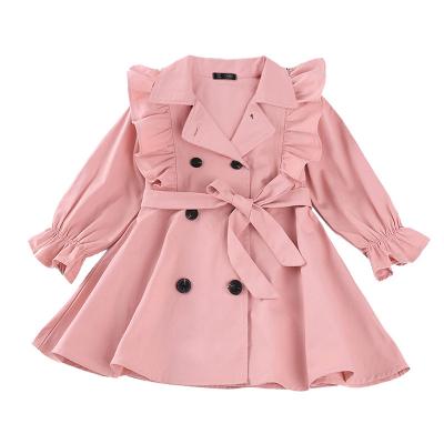 China Girls' Coat Viable 2022 Solid Color Spring Cross Belt Long Sleeve Ditch Coat Foreign Trade Popular Style Children's Clothing for sale