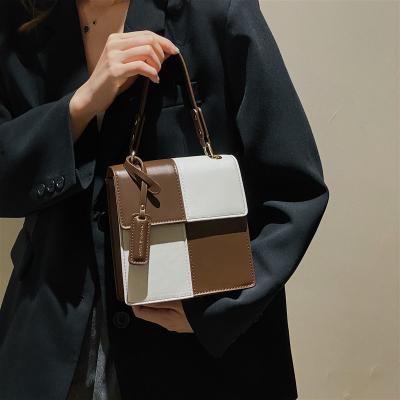 China New retro pocket plaid street trend chessboard contrast color stitching single shoulder small bag color square female personality for sale