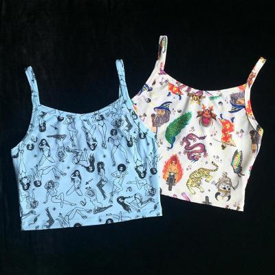 China Breathable Summer Cute Print Milk Silk Tops Backless Crop Women Top Tank Top for sale