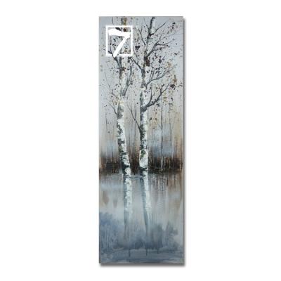 China Modern Hand Painted Acrylic Painting Birch by the River Gray Tree Oil Painting for Home Decor for sale