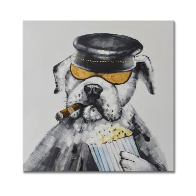 China 100% Hand Painted Modern Oil Painting Animal Cool Dog With Stretched Frame for sale