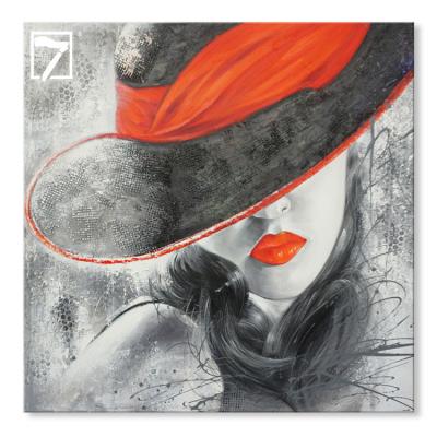 China Modern Abstract Black And White Oil Painting Handmade Sexy Lady Red Lip Oil Painting On Canvas for sale