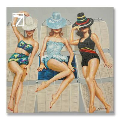 China Modern Hand Painted Vintage Acrylic Painting Swimming Girls Sunbathing Oil Painting For Wall Decor for sale