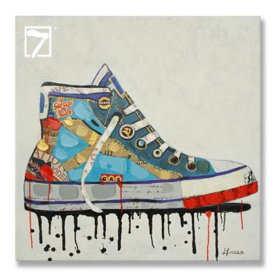 China Modern Handmade Painting Reverse Collage Tennis Shoes Oil Painting Wall Art For Boy for sale