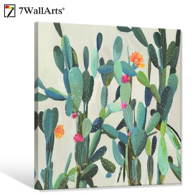 China Modern Contemporary Tropical Seven Wall Art Cactus Garden Canvas Painting For Home Decoration for sale