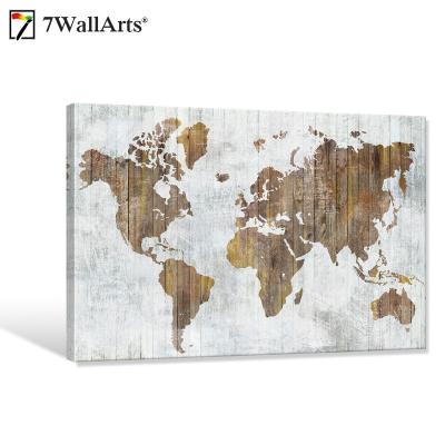 China Modern Seven Wall Art Canvas HD Prints Retro World Map Painting Ready To Hang For Wall For Wall Decoration for sale