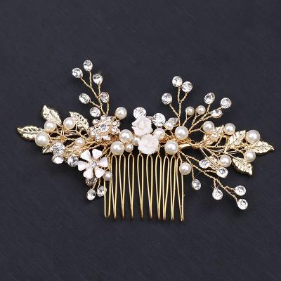 China Hot Selling Silver Soft Wedding Hair Pin Gold Wedding Clips Shenglan Crystal Pearl Bridal Hair Comb Bride Hair Accessories for sale