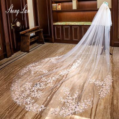 China Eco-friendly Materials Shenglan 2020 Wholesale New Design Bridal Veils Lace Up Long Wedding Veils Bride Hair Accessories for sale